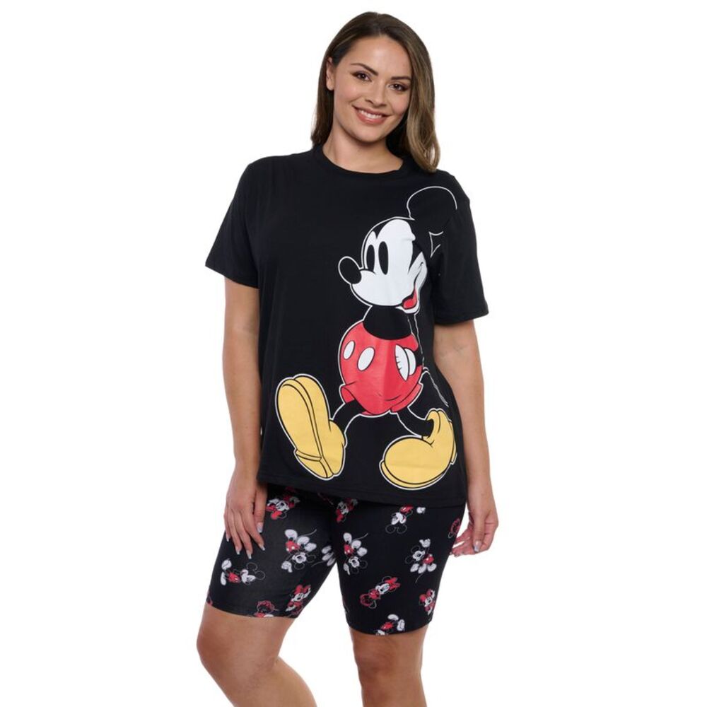New Women's Plus Mickey Mouse T-Shirt & Bike Shorts 2-Piece Set Disney